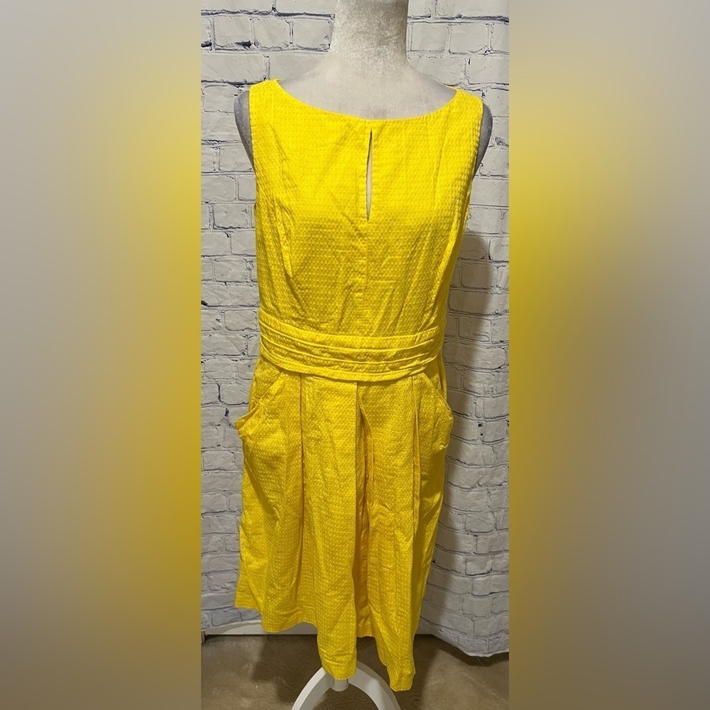 Lauren Ralph Lauren Pique Midi Dress Bright Yellow Key Hole Pockets Size 14
